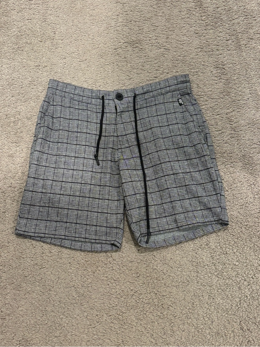 Lost Mens Grey Glen Plaid Hybrid Shorts Size 30 Drawstring Stretch Plaid